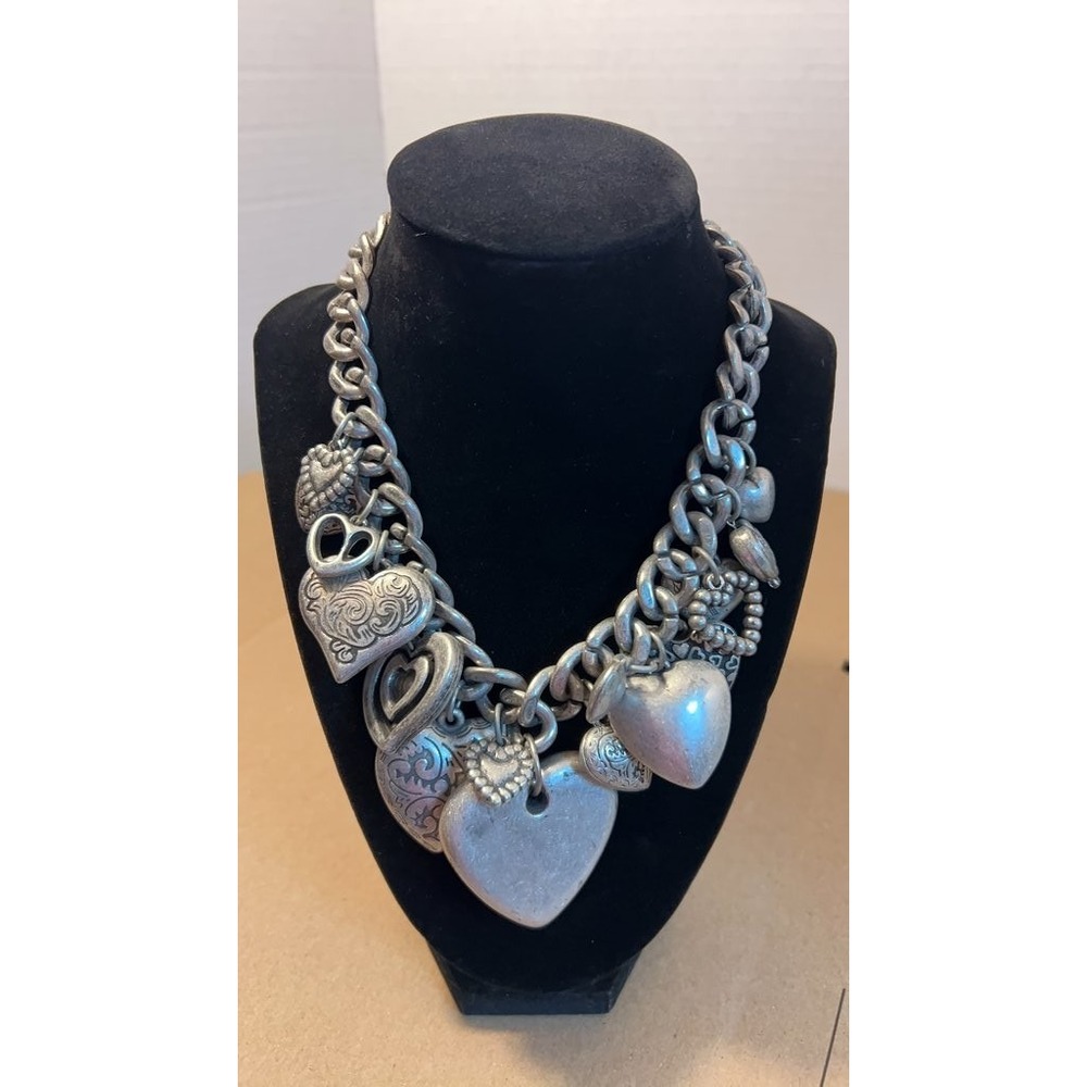 Vintage Silver-Tone Heart Charm Bracelet